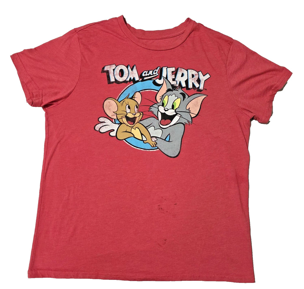 Tom and Jerry Graphic T-Shirt Red Youth XL Vintage Style Retro Cartoon WB